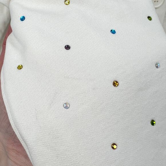TEREZ Gems Chili Cardigan Sweatshirt Womens Medium Cream Rainbow Rhinestone NWT - Picture 15 of 16